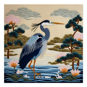 Fantasy Süß Lebendig Japanischer Reiher Blau Poster