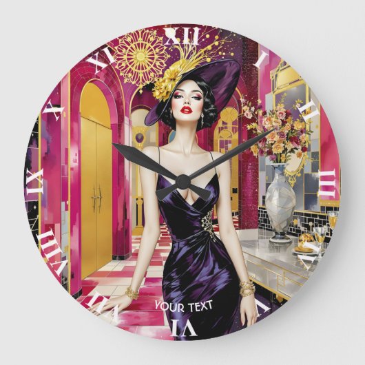 Fantasy Süße Art Deco Dame Große Wanduhr (Vorderseite)