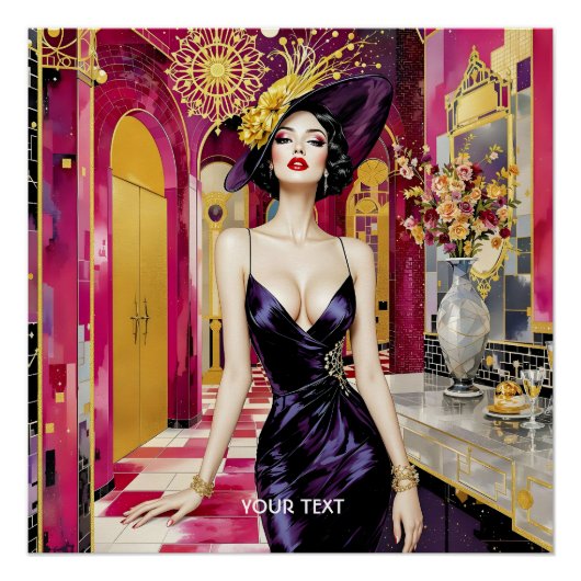 Fantasy Süße Art Deco Dame Poster (Vorderseite)