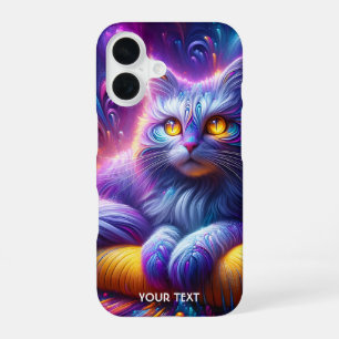 Fantasy Süße Blaue Lila Katze iPhone 16 Hülle