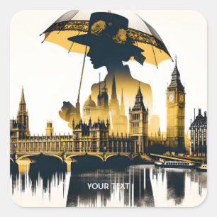 Fantasy Süße Dame Alt London Quadratischer Aufkleber