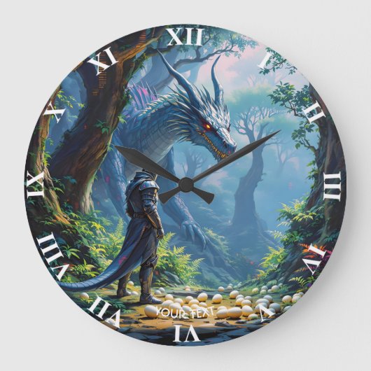 Fantasy Süße Eier Drachenritter Große Wanduhr (Vorderseite)