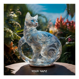 Fantasy Süße Lebendige Glas Katze Blumen Poster