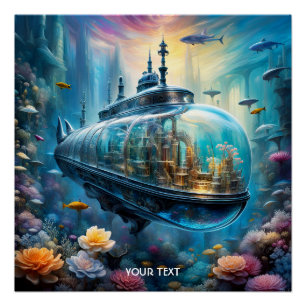 Fantasy Süße Lebendige Glas-U-Boot-Blumen Poster