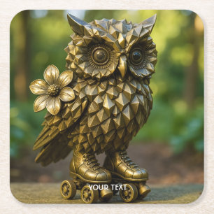 Fantasy Süße Messing-Eulen-Rollerblades Rechteckiger Pappuntersetzer