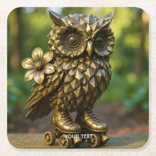 Fantasy Süße Messing-Eulen-Rollerblades Rechteckiger Pappuntersetzer (Vorderseite)