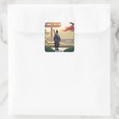 Fantasy Süße Pixel Art Samurai Quadratischer Aufkleber (Tasche)