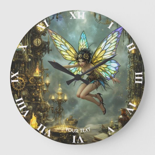 Fantasy Süße Pixie-Schmetterlingsflügel Große Wanduhr (Vorderseite)