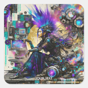 Fantasy Süße Punk Cyber Girl Quadratischer Aufkleber