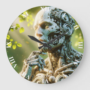 Fantasy Süße Robotergesicht-Skulptur Große Wanduhr