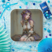 Fantasy Süße Steampunk Lila Mädchen Pappteller (Party)