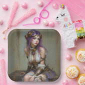Fantasy Süße Steampunk Lila Mädchen Pappteller (Party)