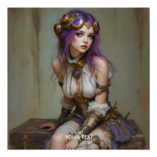 Fantasy Süße Steampunk Lila Mädchen Poster