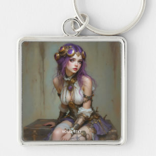 Fantasy Süße Steampunk Lila Mädchen Schlüsselanhänger