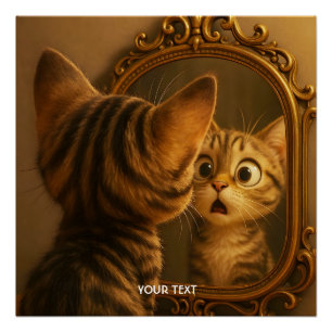 Fantasy Süße Überraschte Katze Spiegel Poster