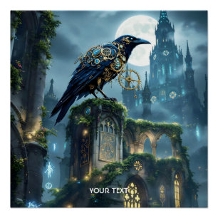 Fantasy Süße Uhrwerk-Raben-Kathedrale Poster