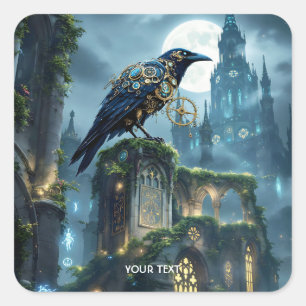 Fantasy Süße Uhrwerk-Raben-Kathedrale Quadratischer Aufkleber
