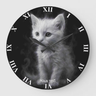 Fantasy Süße Weiße Rauchkatze Große Wanduhr