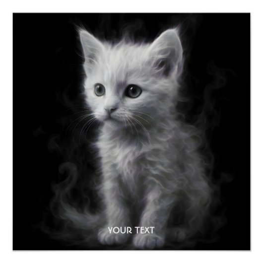 Fantasy Süße Weiße Rauchkatze Poster (Vorderseite)