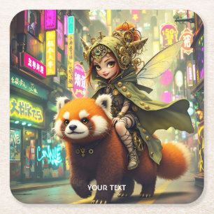 Fantasy Süße Wilde Panda-Fahrt Rechteckiger Pappuntersetzer