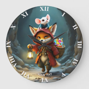 Fantasy Süßer Baby Fuchs Maus Große Wanduhr