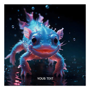Fantasy Süßer Blauer Lächelnder Axolotl Poster