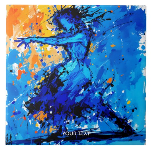 Fantasy Süßer Blauer Oranger Tänzer Fliese (Vorderseite)