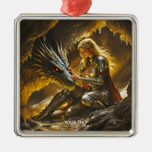 Fantasy Süßer Drache Weiblicher Krieger Ornament Aus Metall