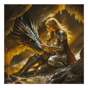 Fantasy Süßer Drache Weiblicher Krieger Poster