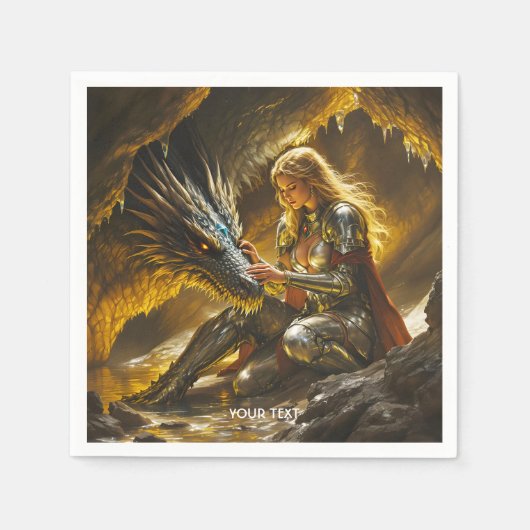 Fantasy Süßer Drache Weiblicher Krieger Serviette (Vorderseite)