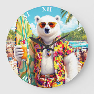 Fantasy Süßer Eisbär Strand Große Wanduhr