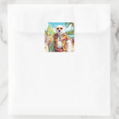 Fantasy Süßer Eisbär Strand Quadratischer Aufkleber (Tasche)