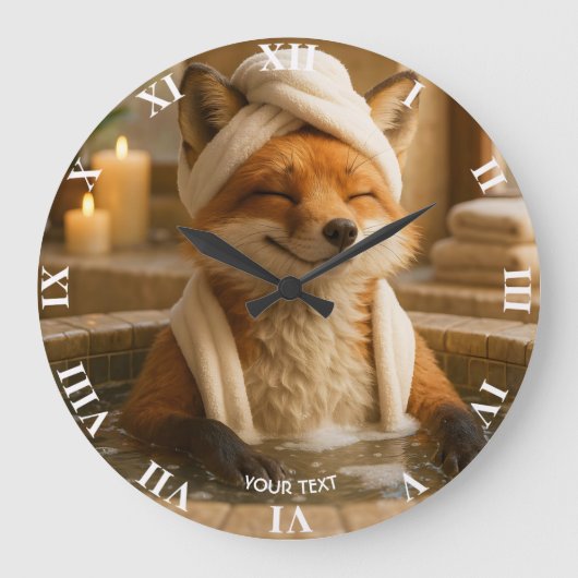 Fantasy Süßer Fuchs im Spa Große Wanduhr (Vorderseite)