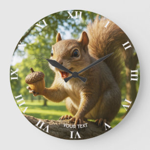Fantasy Süßer Glücklicher Eichhörnchen Wald Große Wanduhr