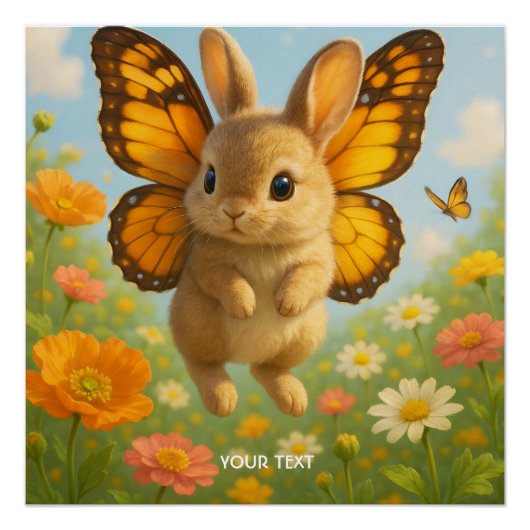 Fantasy Süßer Hase Blumen Flügel Poster (Vorderseite)