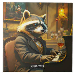 Fantasy Süßer Klavier Waschbär Spielend Fliese