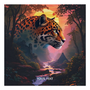 Fantasy Süßer Leopard bei Sonnenuntergang Poster