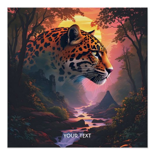 Fantasy Süßer Leopard bei Sonnenuntergang Poster (Vorderseite)