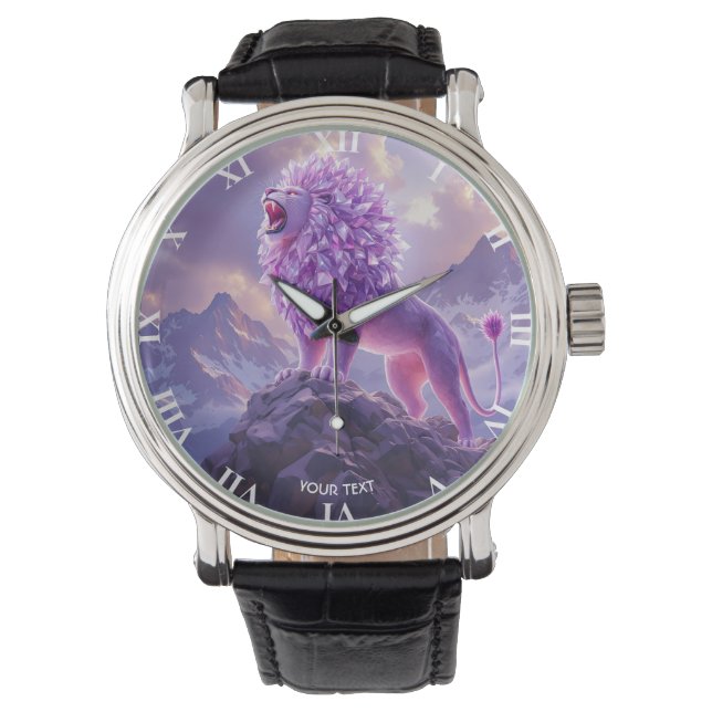 Fantasy Süßer Lila Amethyst Löwe Armbanduhr (Vorderseite)
