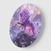 Fantasy Süßer Lila Amethyst Löwe Große Wanduhr (Winkel)