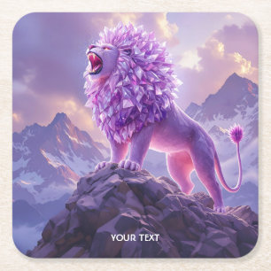 Fantasy Süßer Lila Amethyst Löwe Rechteckiger Pappuntersetzer