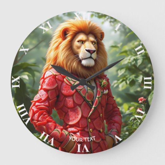Fantasy Süßer Löwe Wassermelonen Kostüm Große Wanduhr (Vorderseite)