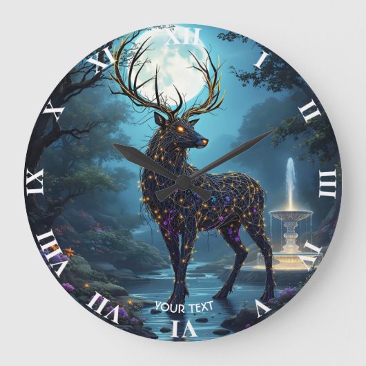 Fantasy Süßer Mondhirsch Nacht Große Wanduhr (Vorderseite)