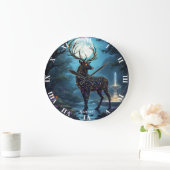 Fantasy Süßer Mondhirsch Nacht Große Wanduhr (Zuhause)