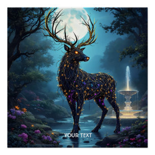 Fantasy Süßer Mondhirsch Nacht Poster