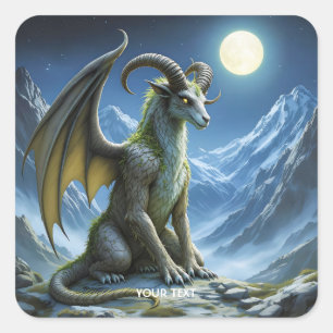 Fantasy Süßer Mythischer Widderdrache Quadratischer Aufkleber