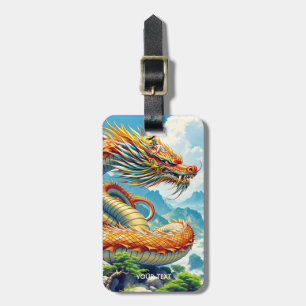Fantasy Süßer Oranger Drache Berge Gepäckanhänger