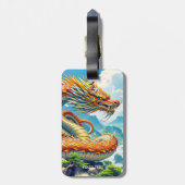 Fantasy Süßer Oranger Drache Berge Gepäckanhänger (Rückseite vertikal)