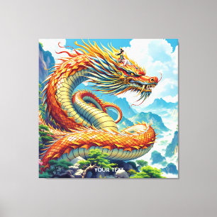 Fantasy Süßer Oranger Drache Berge Leinwanddruck