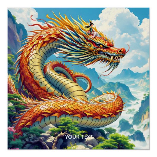 Fantasy Süßer Oranger Drache Berge Poster (Vorderseite)